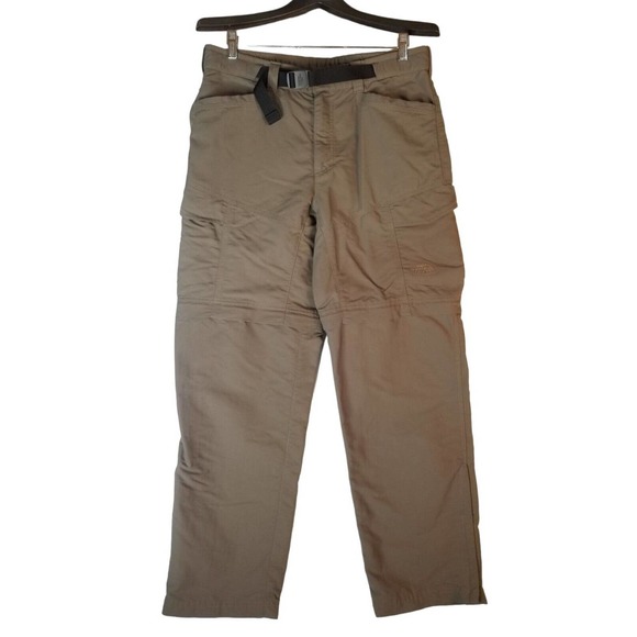 The North Face Men Pants Belted Convertible Hiking Sz M34x31 Brown Nylon Elastic - Picture 1 of 11